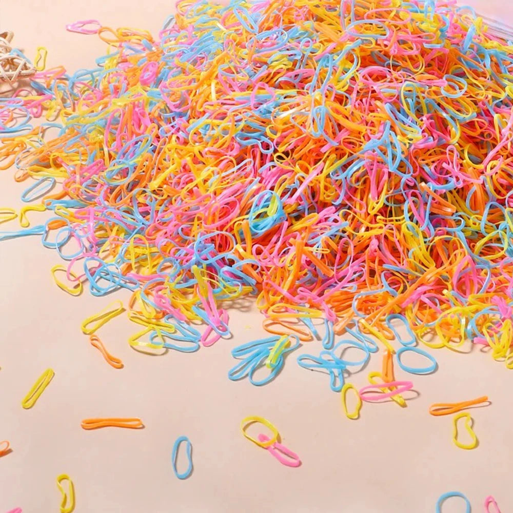 500/1000/2000pcs Girls Colourful Disposable Rubber Band Hair Ties Headband Children Ponytail Holder Bands Kids Hair Accessories