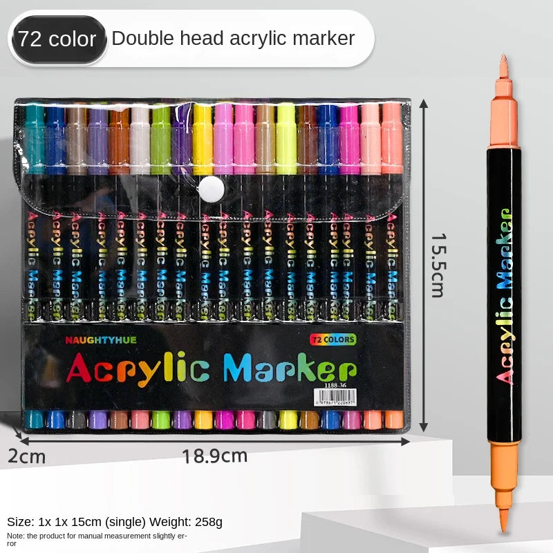 Professional Art Use 48-Color Acrylic Paint Markers, Dual-Tip Fine and Brush Tip Pens, Suitable for Stone, Wood, Calligraphy
