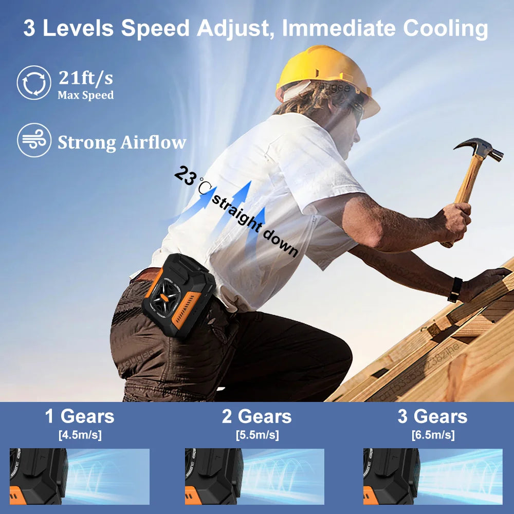 Waist Fan Portable Outdoor Hanging Neck Fan Mini Waist Neck Fan Air Clip Shirt Fan Personal USB Belt Cooling Fan 5000Mah 3 Gear