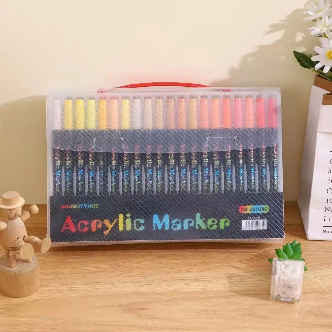 Professional Art Use 48-Color Acrylic Paint Markers, Dual-Tip Fine and Brush Tip Pens, Suitable for Stone, Wood, Calligraphy