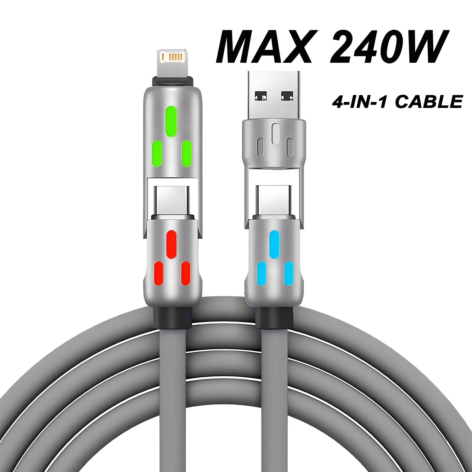 4-IN-1 240W USB Type C To USB C Cable PD Fast Charger Wire For iPhone 16 Pro Max 15 iPad Xiaomi Samsung Tablet 1M Data Cord