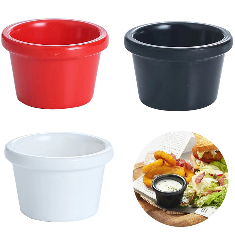 6 x 3.8cm Sauce Bowl Gravy Boats Round Glossy Melamine 6cm 50ml Black Mini Dipping Cup American Tableware For Cafe للمطبخ