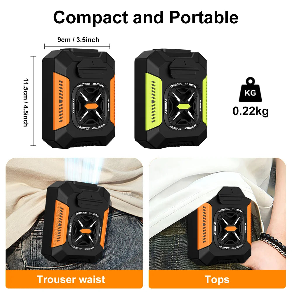 Waist Fan Portable Outdoor Hanging Neck Fan Mini Waist Neck Fan Air Clip Shirt Fan Personal USB Belt Cooling Fan 5000Mah 3 Gear