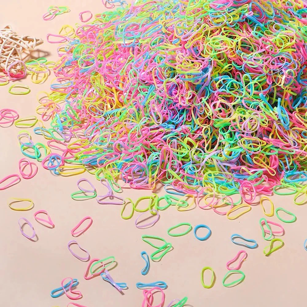 500/1000/2000pcs Girls Colourful Disposable Rubber Band Hair Ties Headband Children Ponytail Holder Bands Kids Hair Accessories