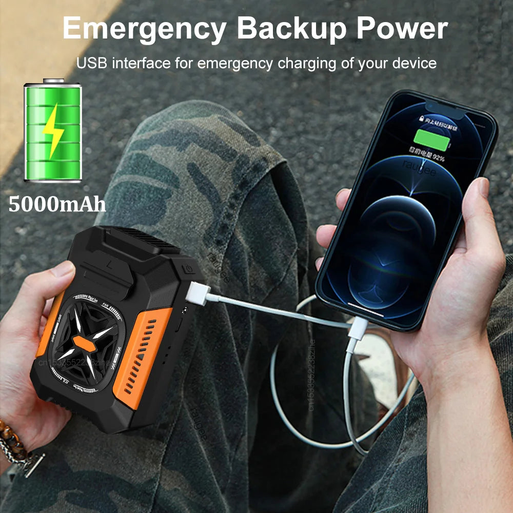 Waist Fan Portable Outdoor Hanging Neck Fan Mini Waist Neck Fan Air Clip Shirt Fan Personal USB Belt Cooling Fan 5000Mah 3 Gear