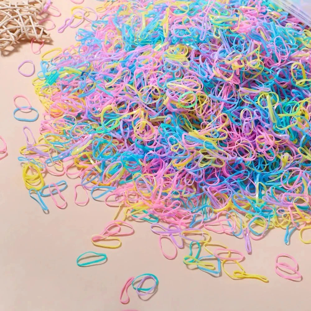 500/1000/2000pcs Girls Colourful Disposable Rubber Band Hair Ties Headband Children Ponytail Holder Bands Kids Hair Accessories