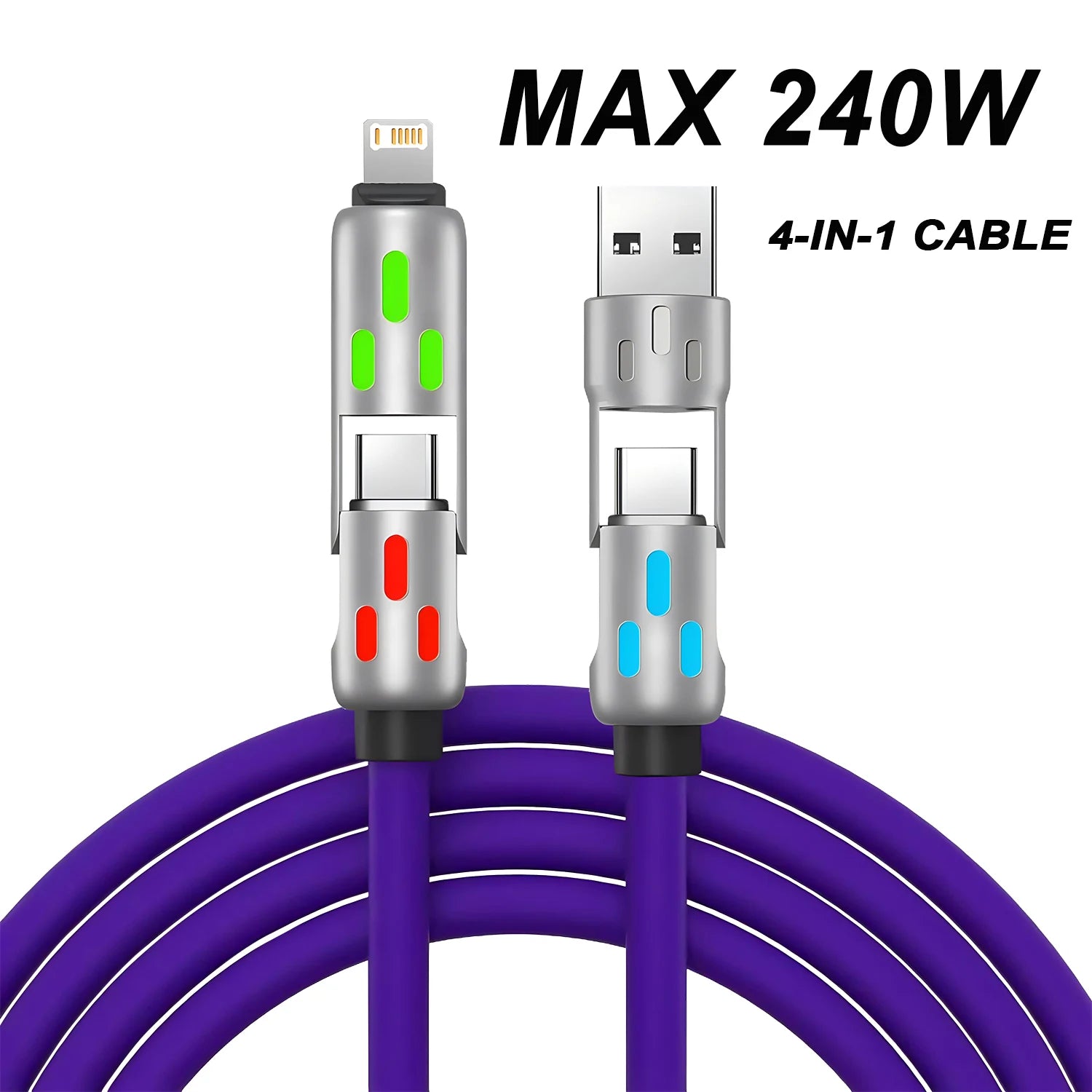 4-IN-1 240W USB Type C To USB C Cable PD Fast Charger Wire For iPhone 16 Pro Max 15 iPad Xiaomi Samsung Tablet 1M Data Cord