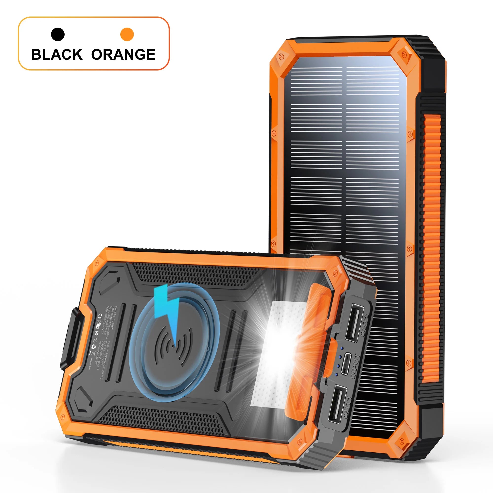 Solar Power Bank Wireless Charger 20,000mAh,Portable Solar Powered USB C Input/Output with Camping Flashlight for Cell Phone
