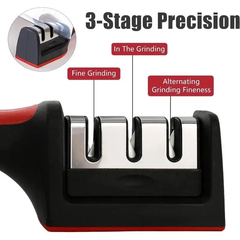 3-Segment Knife Sharpener Knife Sharpeners for Kitchen Knives Stainless Steel Three-Purpose Sharpening Stone for Kitchen Tools