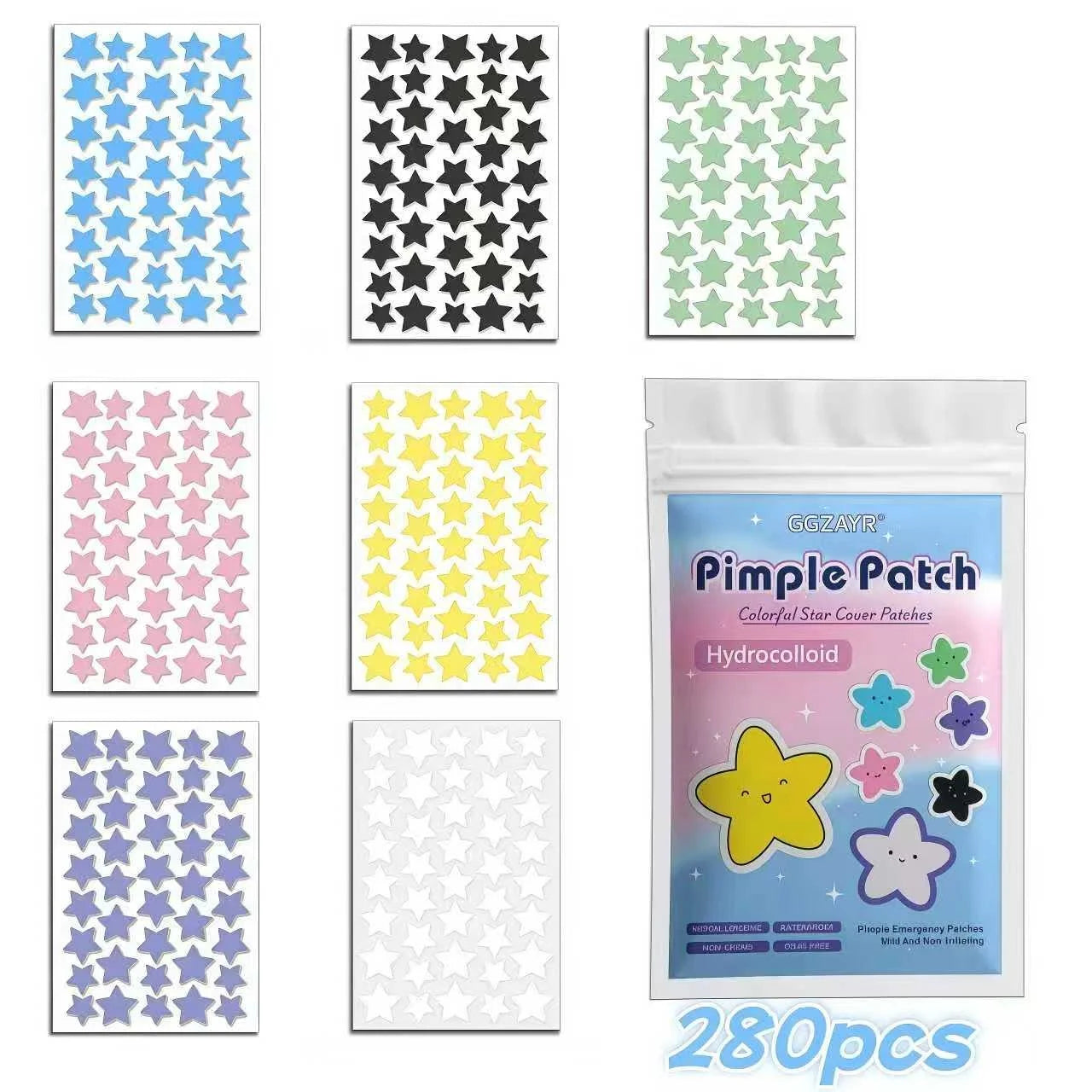 280/1120/1680pcs Seven-Color Star Pimple Patches – Invisible Hydrocolloid Dots for Fun & Gentle Skincare