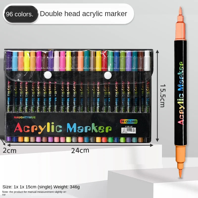 Professional Art Use 48-Color Acrylic Paint Markers, Dual-Tip Fine and Brush Tip Pens, Suitable for Stone, Wood, Calligraphy