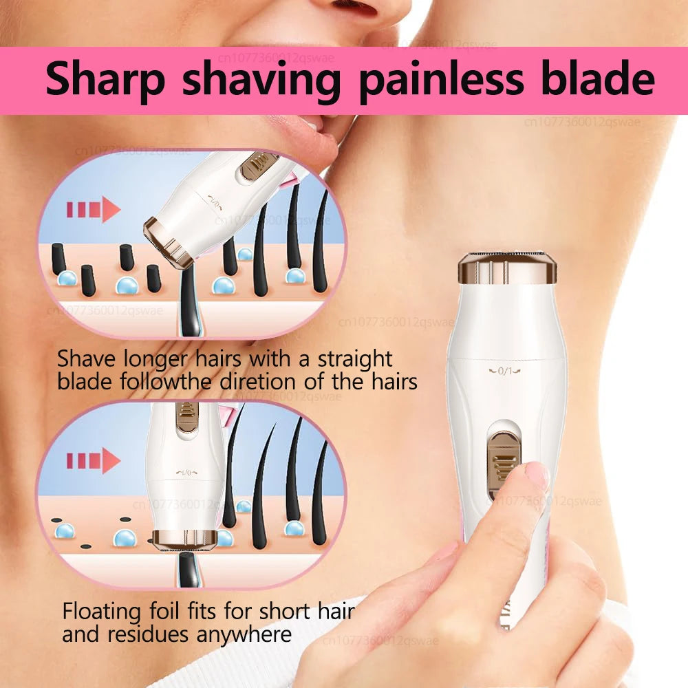 Women Electric Razors Painless Bikini Trimmer for Ladies Pubic Hair Detachable Head Electric Shaver for Women Electric Epilator