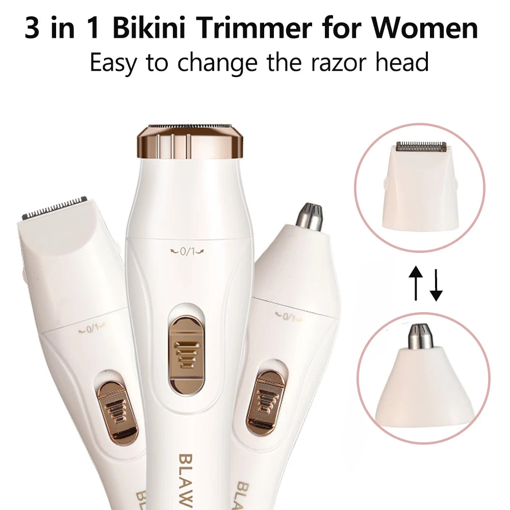 Women Electric Razors Painless Bikini Trimmer for Ladies Pubic Hair Detachable Head Electric Shaver for Women Electric Epilator